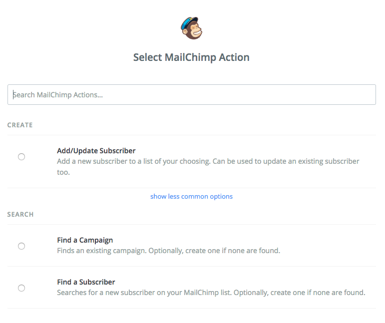 select mailchimp action